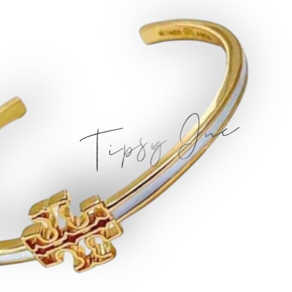 Tory Burch Gold & White Enamel Metal Cuff Bracelet - Picture 3 of 3
